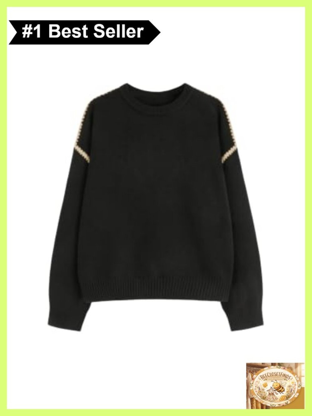 Oversized Crewneck Sweater Contrast Trim Knit Pullover